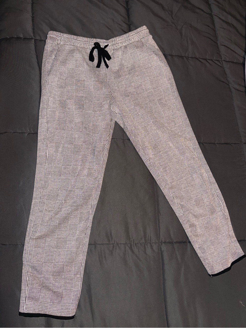 Zara Gray Plaid Cropped Pants with Black Drawstring